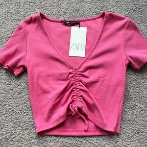 Zara Cinched Short Sleeve Top Pink